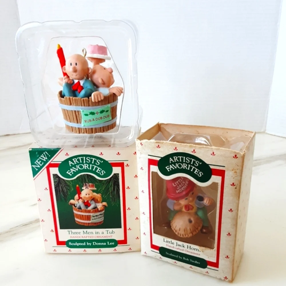 HALLMARK Ornaments Three Men In Tub | Little Jack Horner - Artists Favorites VTG